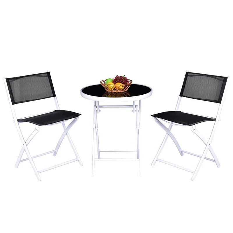 3-Piece Folding Outdoor Patio Bistro Set in Black
