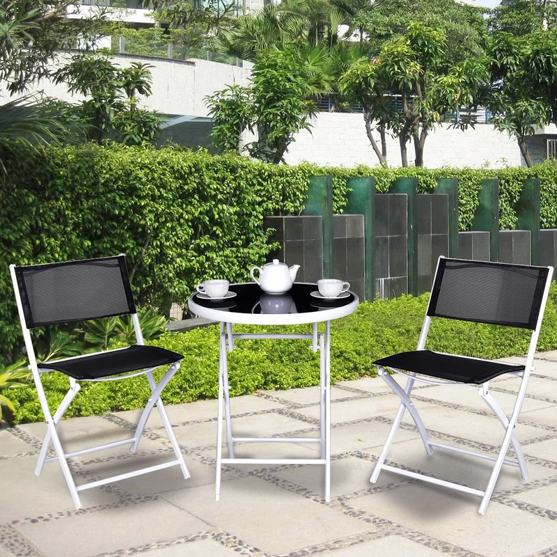 3-Piece Folding Outdoor Patio Bistro Set in Black