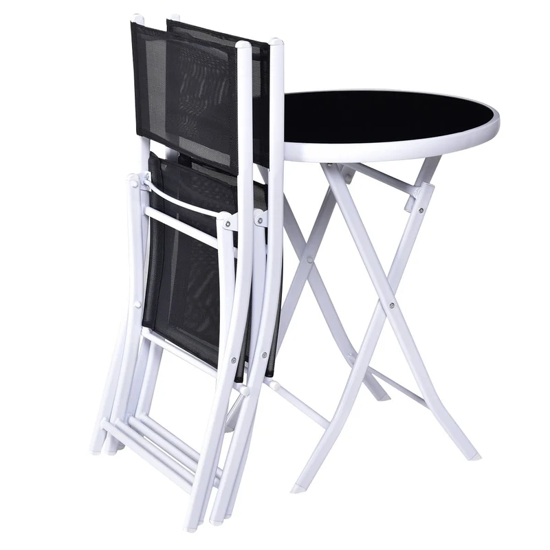 3-Piece Folding Outdoor Patio Bistro Set in Black