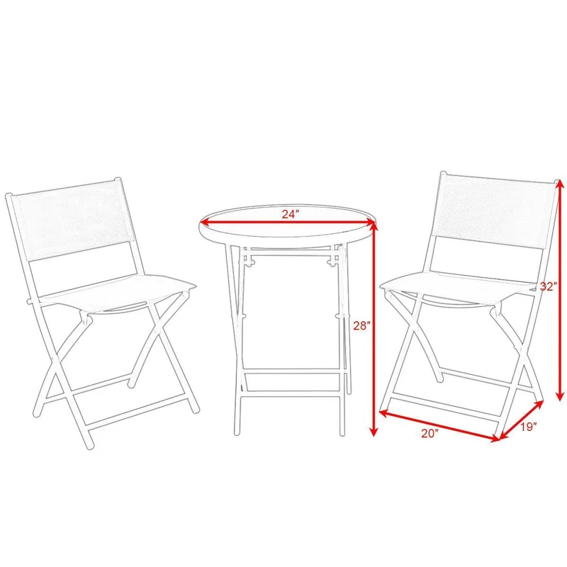 3-Piece Folding Outdoor Patio Bistro Set in Black