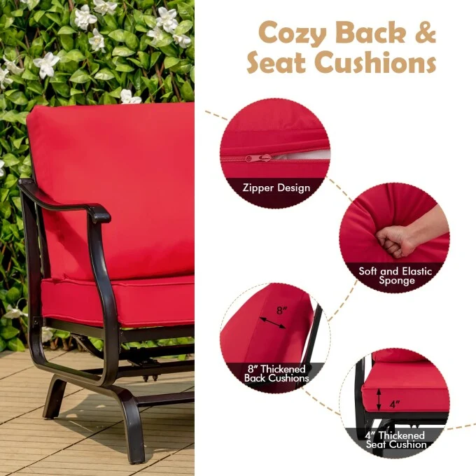 Red Metal 3-Piece Outdoor Rocking Chair Set with Coffee Table