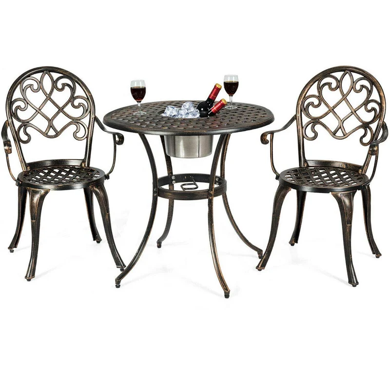 3-Piece Metal Outdoor Patio Bistro Set with Attached Removable Ice Bucket