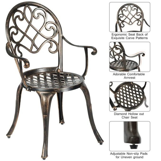 3-Piece Metal Outdoor Patio Bistro Set with Attached Removable Ice Bucket