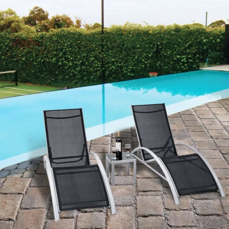 3-Piece Outdoor Metal Patio Adjustable Chaise Lounger Set