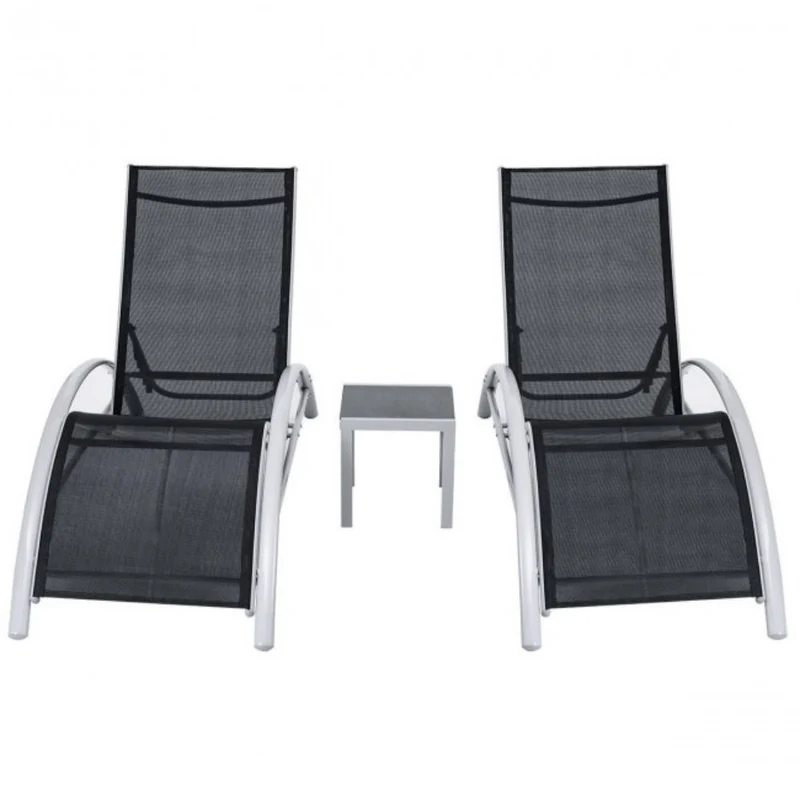 3-Piece Outdoor Metal Patio Adjustable Chaise Lounger Set