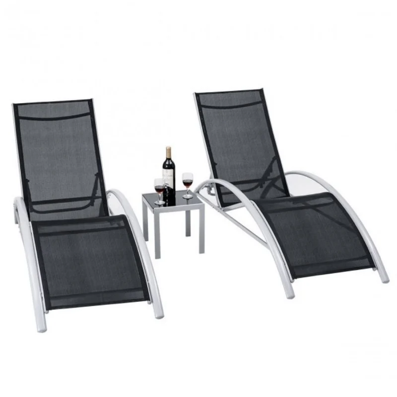 3-Piece Outdoor Metal Patio Adjustable Chaise Lounger Set