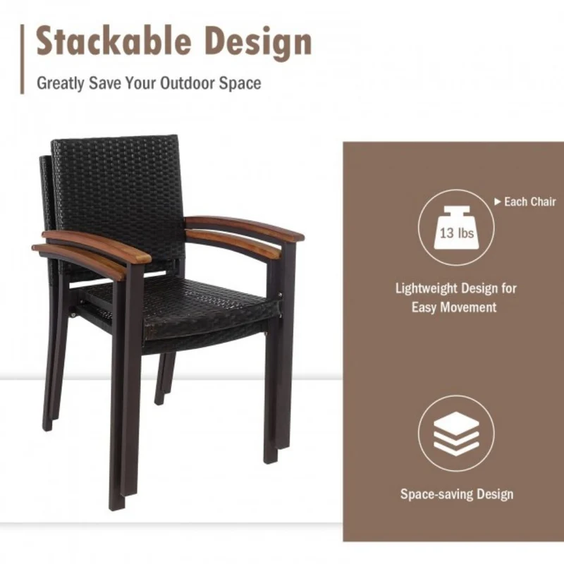 Patio Rattan Outdoor Dining Chairs with Powder-Coated Steel Frame (Set of 2)