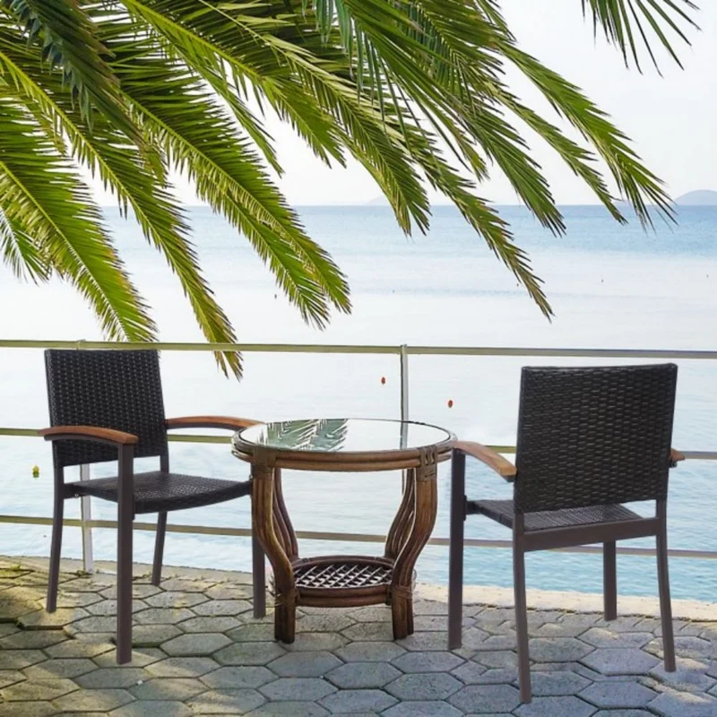 Patio Rattan Outdoor Dining Chairs with Powder-Coated Steel Frame (Set of 2)