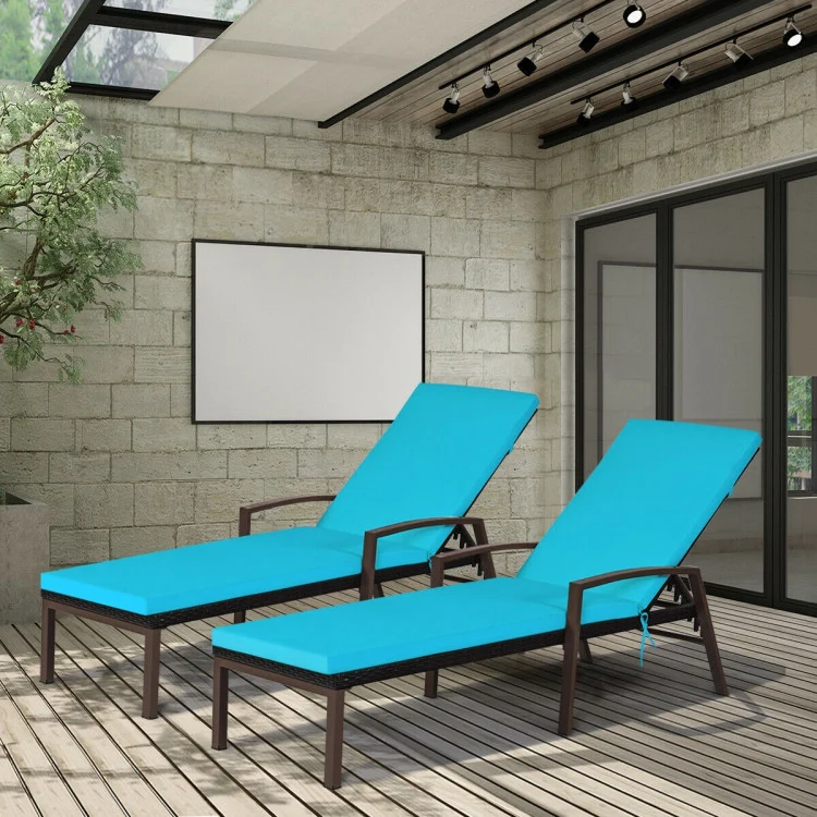 Brown Adjustable Metal Outdoor Lounge Chair in Turquoise Cushion (Set of 2-Packs)