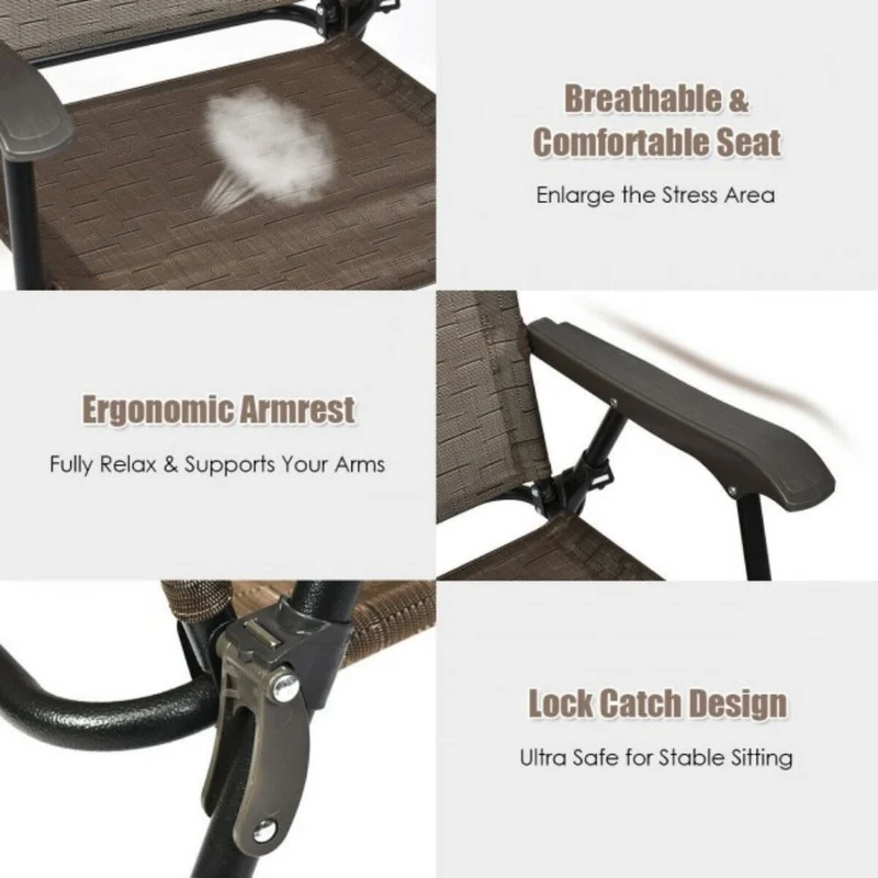 Patio Steel Frame Folding Chairs Portable Dining Outdoor Chair Set with Armrest (Set of 2)