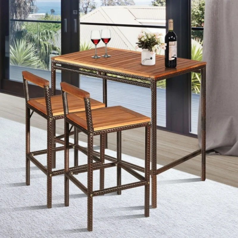 3-Piece Patio Rattan Wicker Outdoor Bar Dining Furniture Set