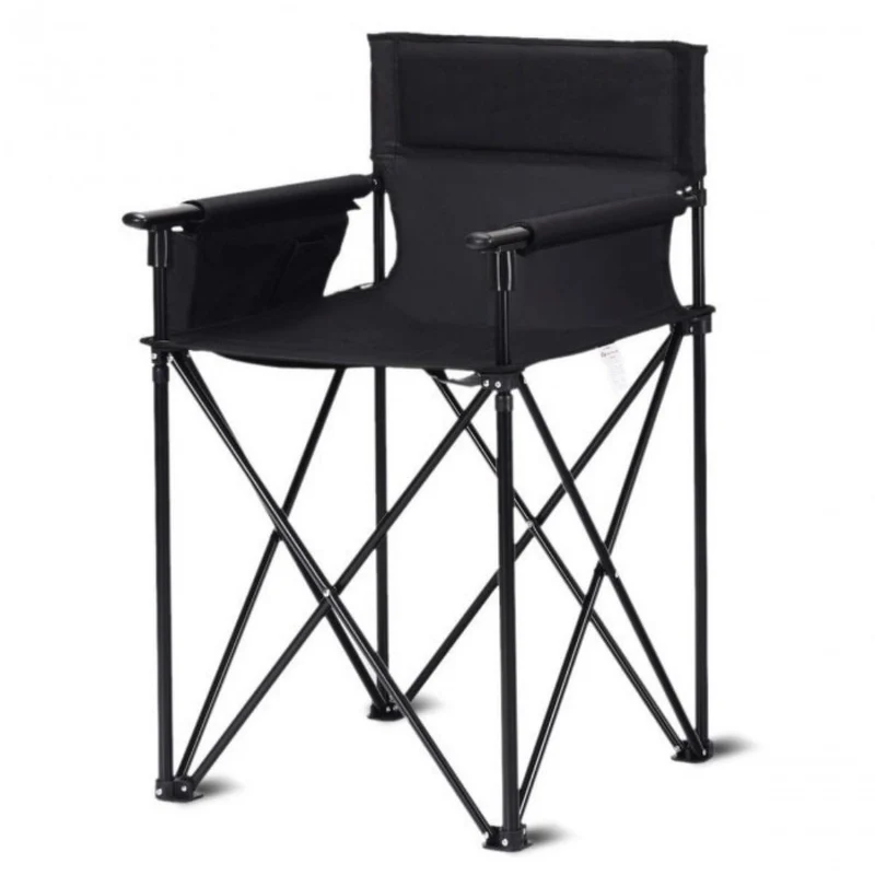 38 in. Oversized High Camping Portable Fishing Black Metal Folding Beach Chair
