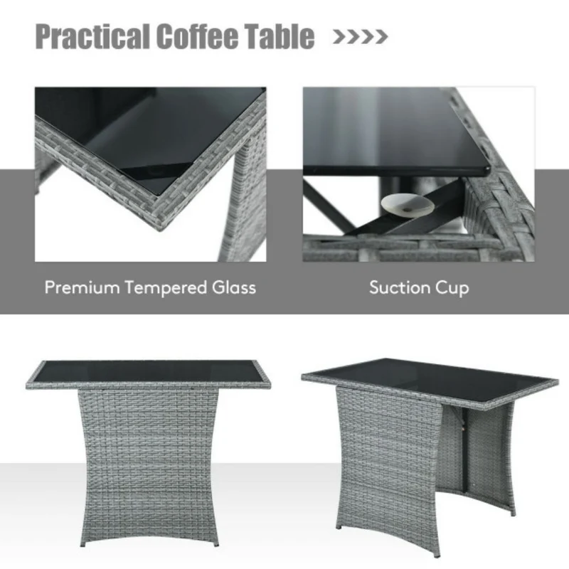 3-Piece Patio Rattan Wicker Outdoor Bistro Set Dining Table Set with Turquoise Cushions