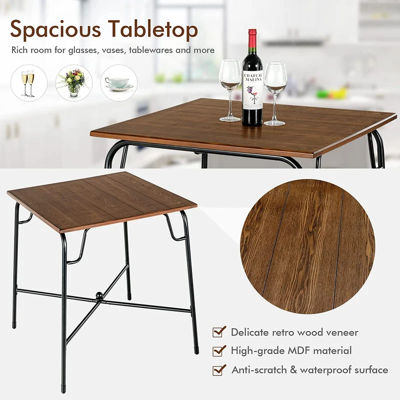 5-Piece Metal Outdoor Bar Table Set with 4 Counter Height Backless Stools