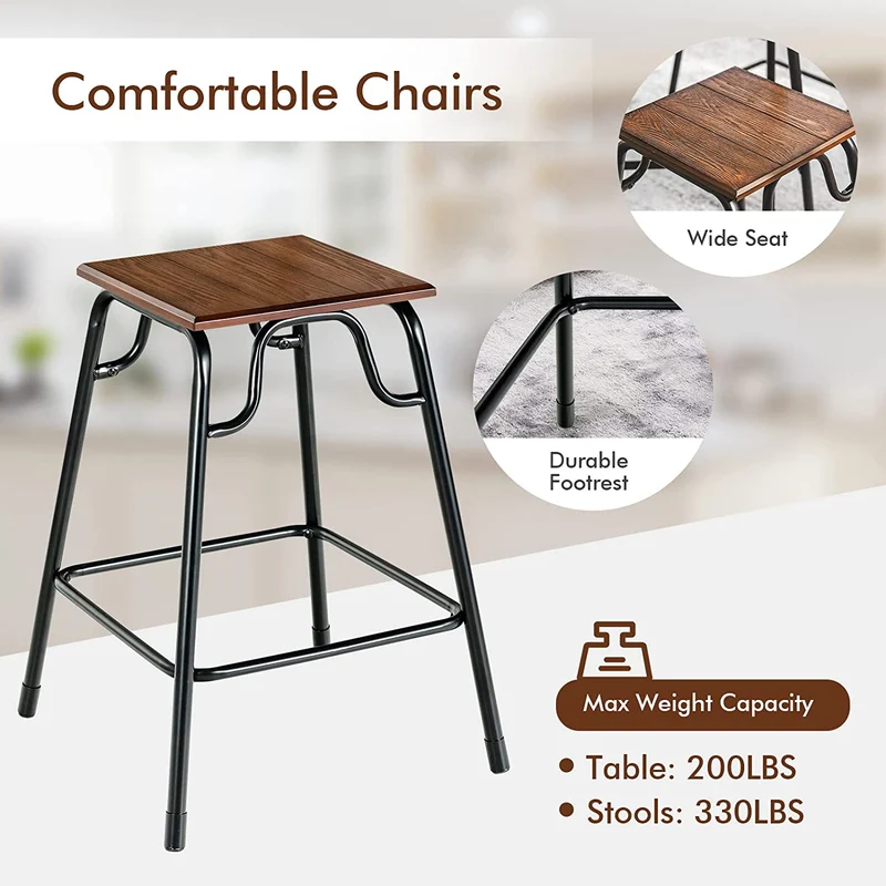 5-Piece Metal Outdoor Bar Table Set with 4 Counter Height Backless Stools