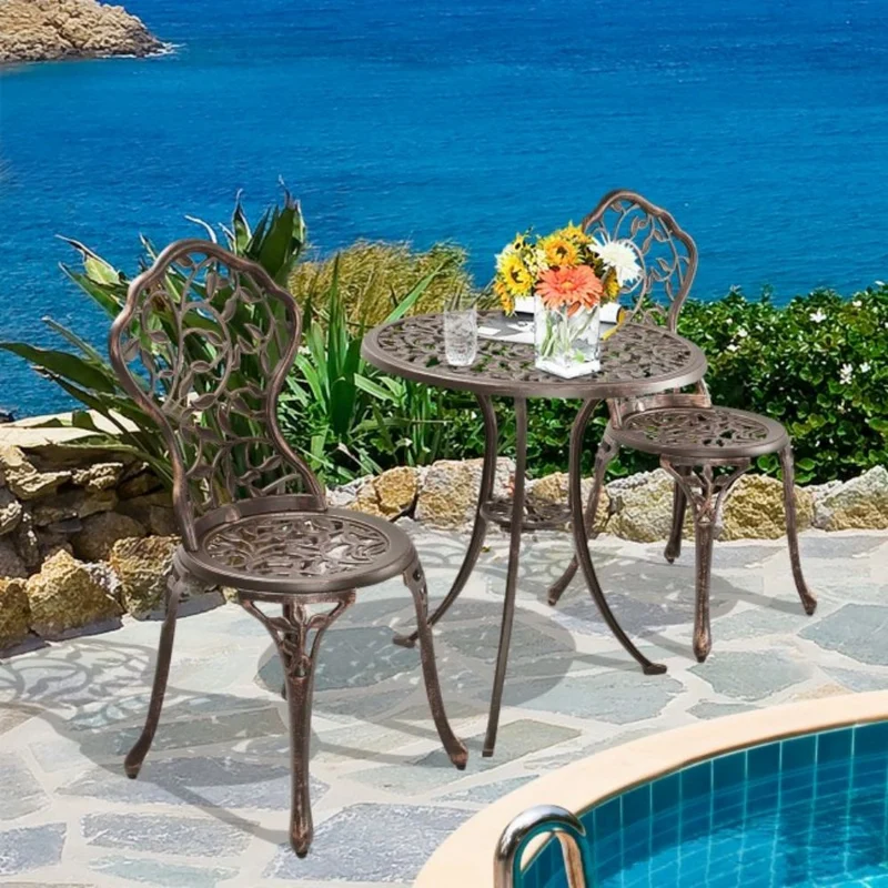 3-Piece Cast Aluminum Round Outdoor Bistro Set