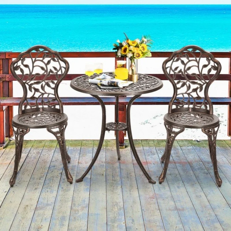 3-Piece Cast Aluminum Round Outdoor Bistro Set