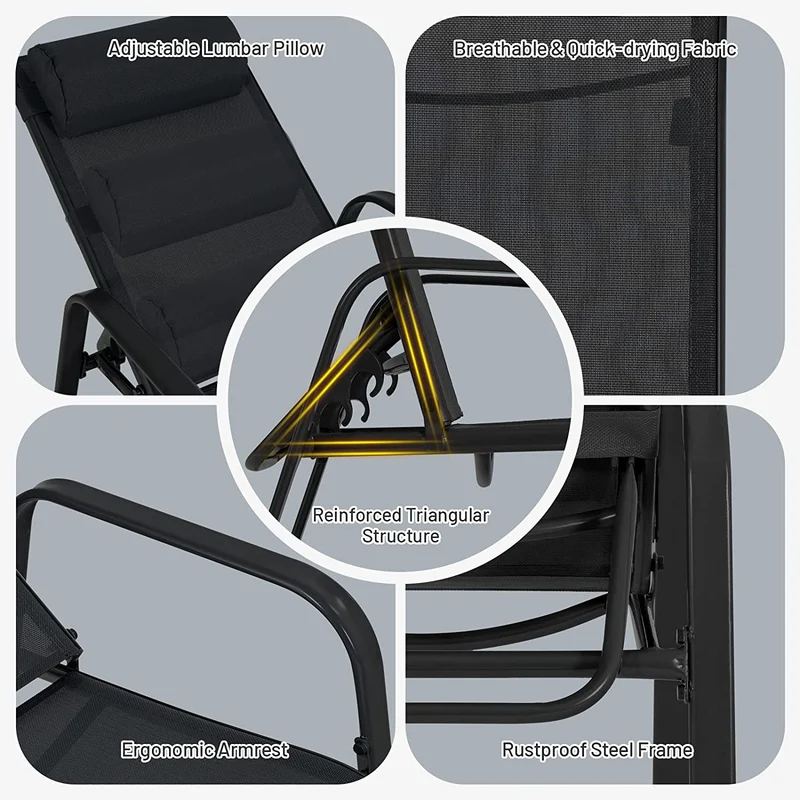 Black 3-Pieces Metal Stackable Outdoor Patio Bistro Conversation Set with Adjustable Backrest