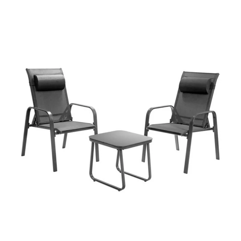 Gray 3-Pieces Metal Stackable Outdoor Patio Bistro Conversation Set with Adjustable Backrest