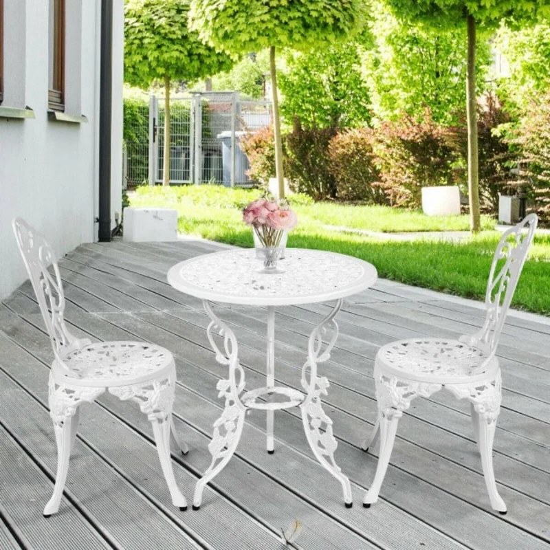 3-Piece Cast Aluminum Patio Table Chairs Furniture Outdoor Bistro Set