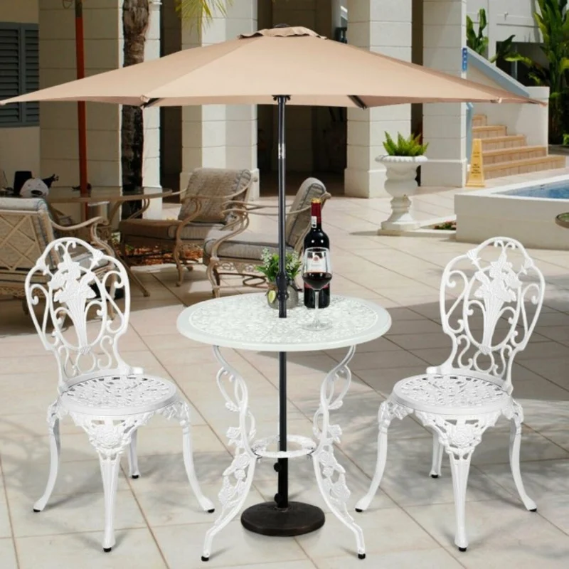 3-Piece Cast Aluminum Patio Table Chairs Furniture Outdoor Bistro Set