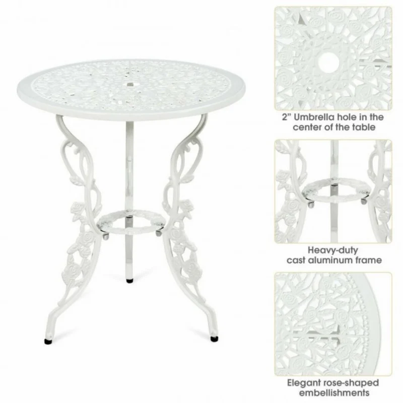 3-Piece Cast Aluminum Patio Table Chairs Furniture Outdoor Bistro Set