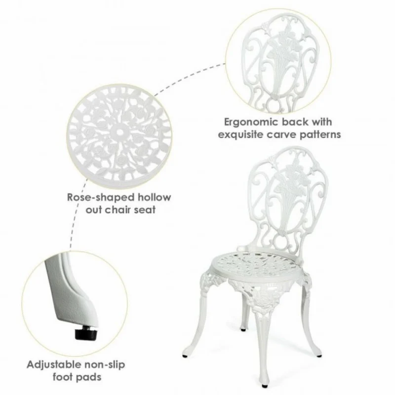 3-Piece Cast Aluminum Patio Table Chairs Furniture Outdoor Bistro Set