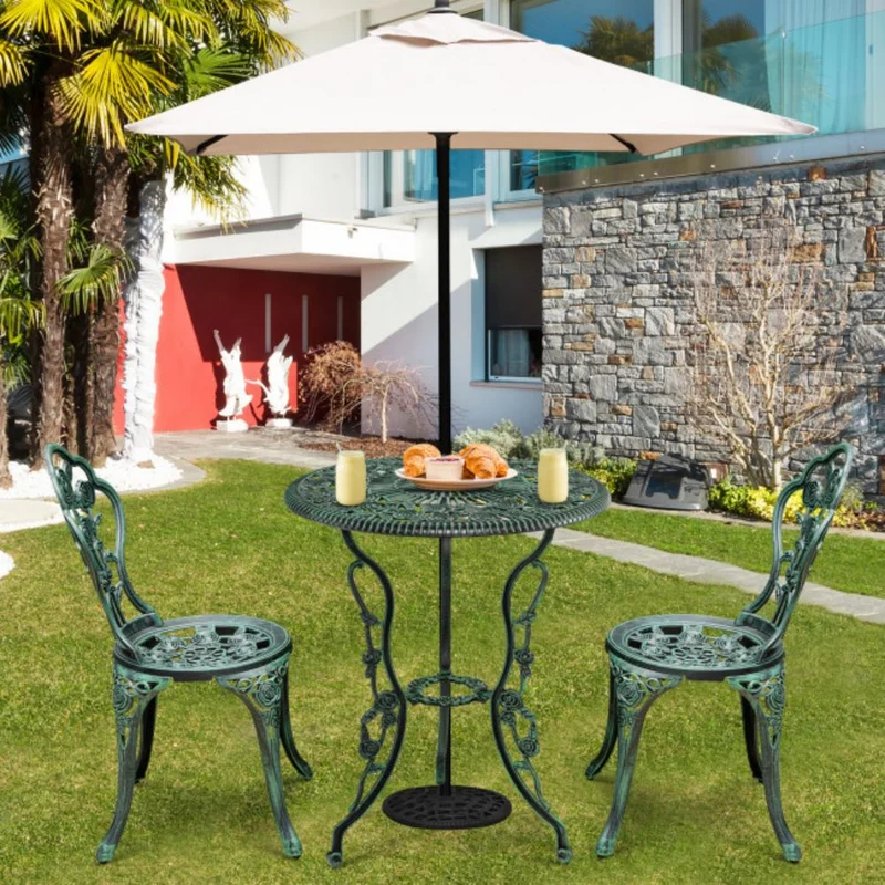 3-Piece Cast Aluminum Patio Table Chairs Furniture Outdoor Bistro Set