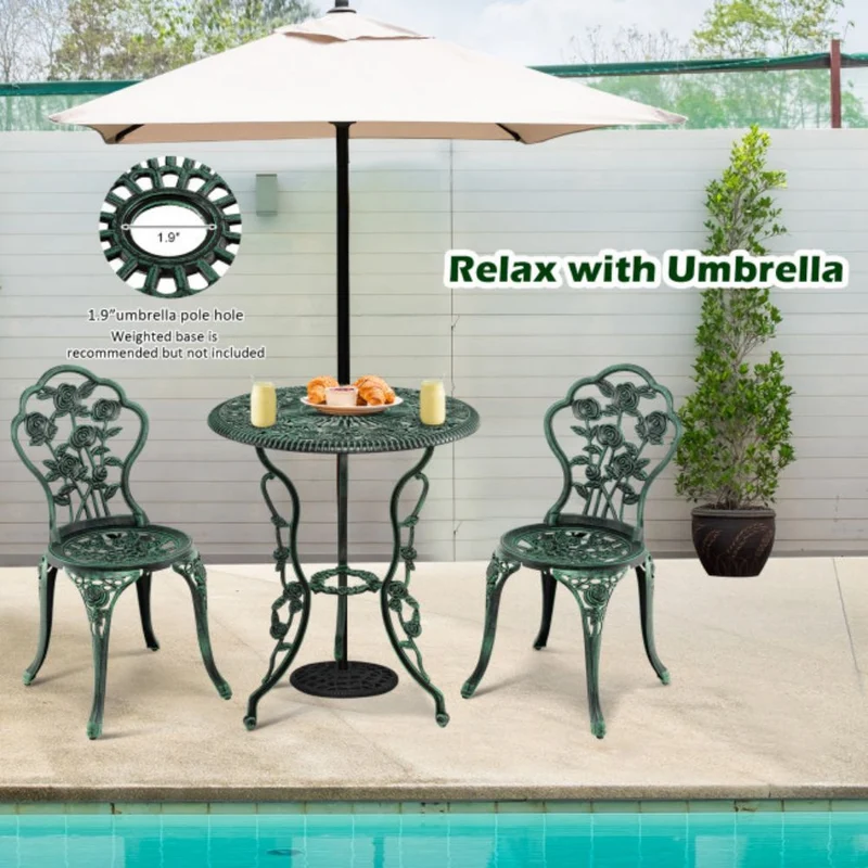 3-Piece Cast Aluminum Patio Table Chairs Furniture Outdoor Bistro Set