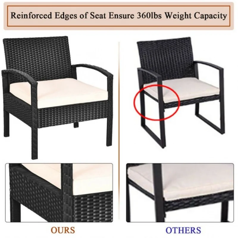 3-Piece Wicker Patio Conversation Set with White Cushions