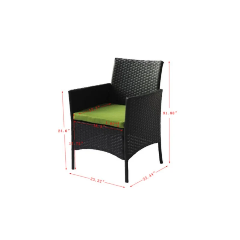 4-Piece Outdoor Wicker Conversation Furniture Set with Green Cushions and Tempered Glass Table