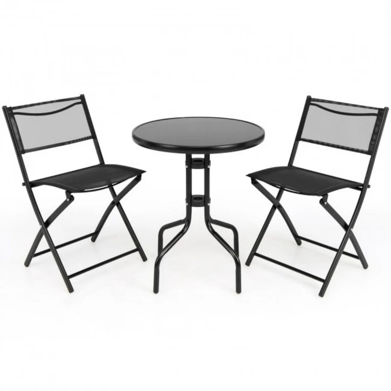 3-Piece Outdoor Metal Folding Patio Conversation Set