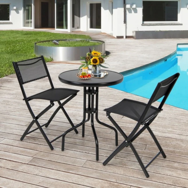 3-Piece Outdoor Metal Folding Patio Conversation Set
