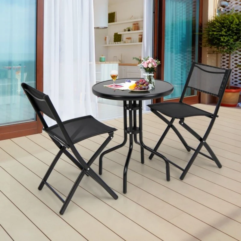 3-Piece Outdoor Metal Folding Patio Conversation Set