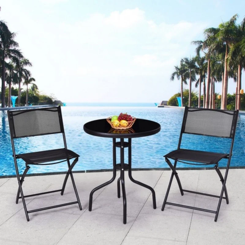 3-Piece Outdoor Metal Folding Patio Conversation Set