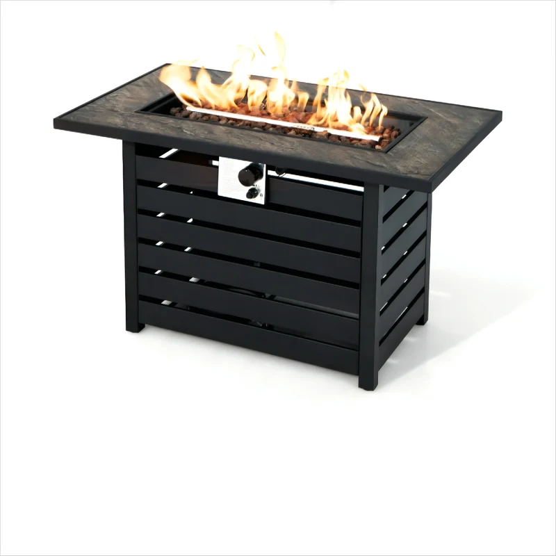 42 in. Outdoor Metal Rectangular Propane Gas Fire Pit Table with Table Cover