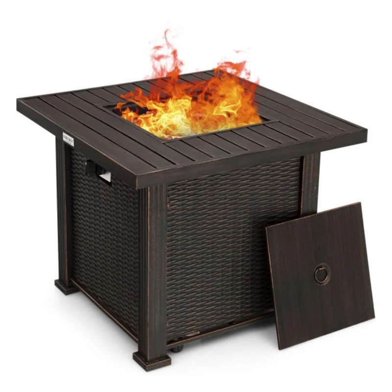 30 in. Outdoor Square Propane Gas Fire Pit Table with Table Cover