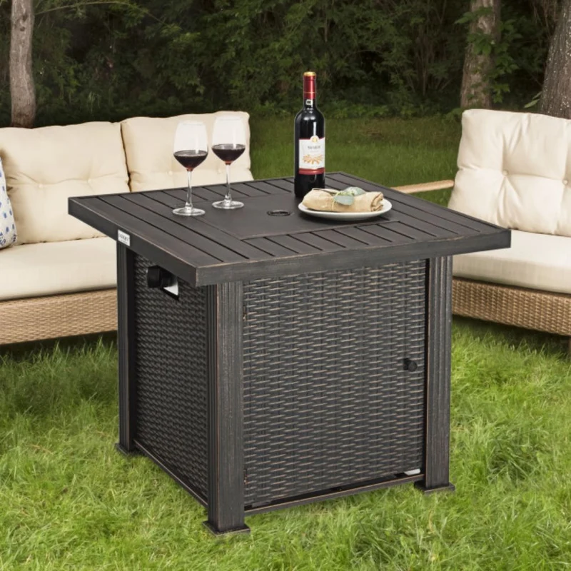 30 in. Outdoor Square Propane Gas Fire Pit Table with Table Cover