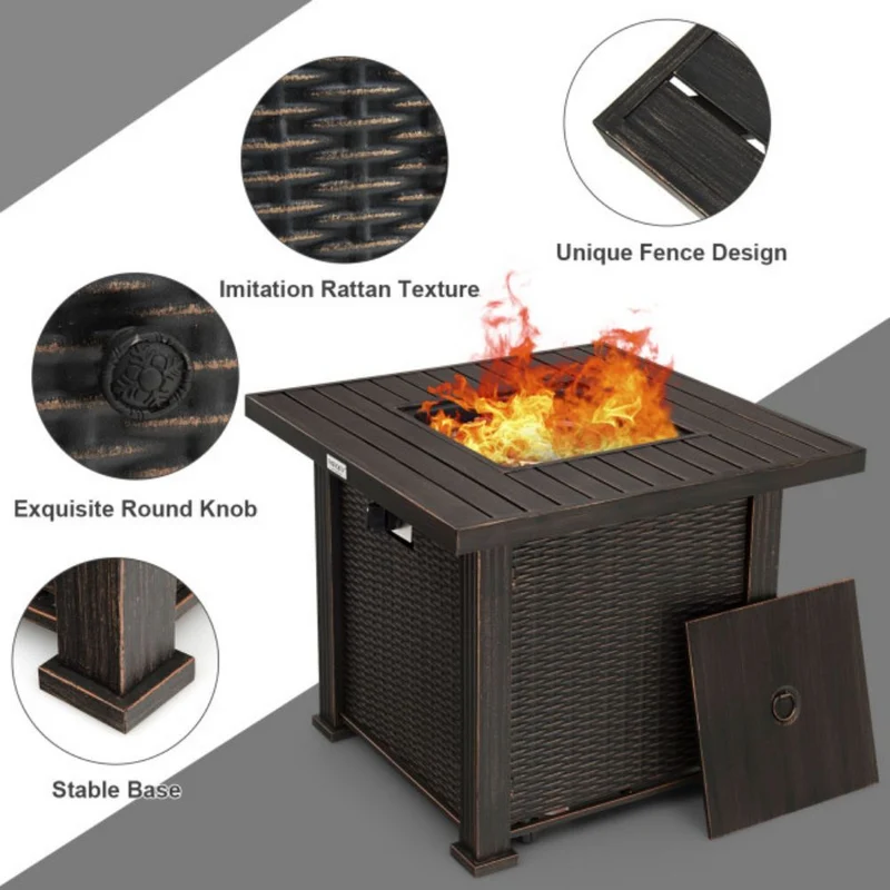 30 in. Outdoor Square Propane Gas Fire Pit Table with Table Cover