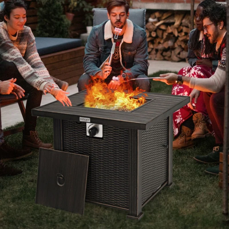 30 in. Outdoor Square Propane Gas Fire Pit Table with Table Cover
