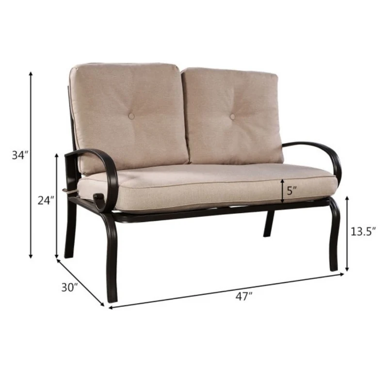 2-Piece Metal Outdoor Patio Fabric Loveseat and Table Set with Beige Cushions