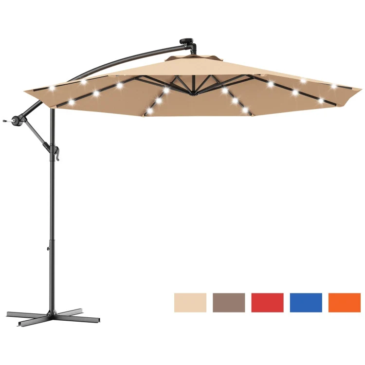 10 ft. Steel Cantilever Solar Tilt Patio Umbrella in Beige