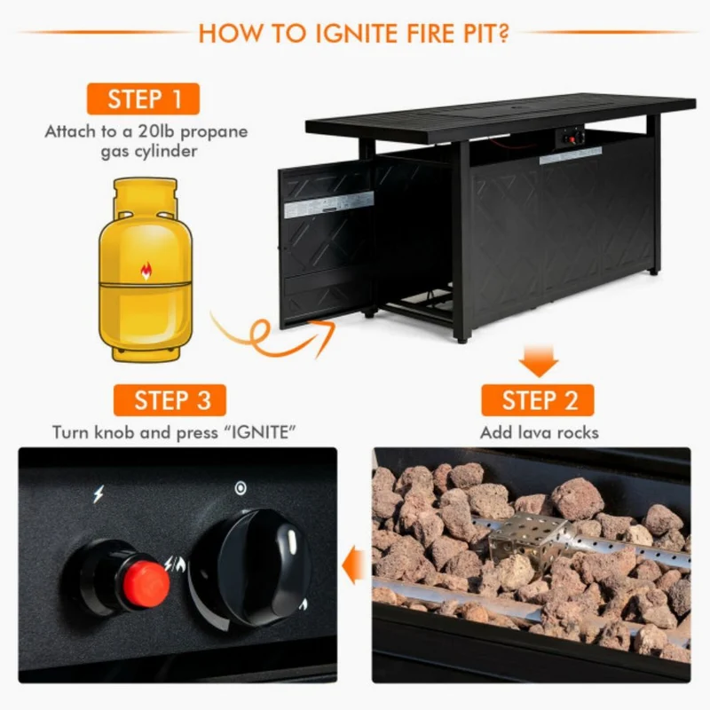 57 in. Steel Outdoor Rectangular Propane Fire Pit Table