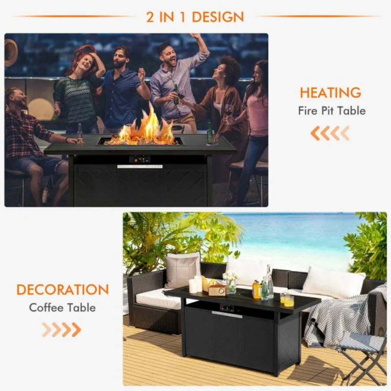 57 in. Steel Outdoor Rectangular Propane Fire Pit Table