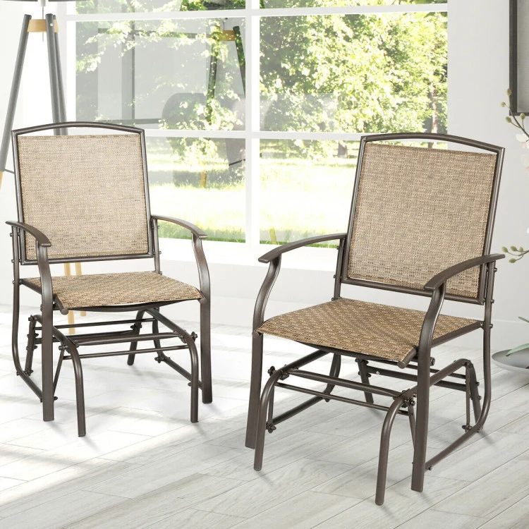 Brown 2-Pieces Metal Outdoor Rocking Chair Garden Patio Swing Single Glider Chair