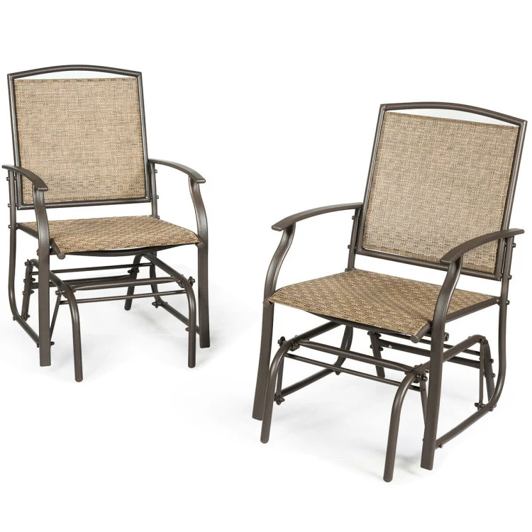 Brown 2-Pieces Metal Outdoor Rocking Chair Garden Patio Swing Single Glider Chair