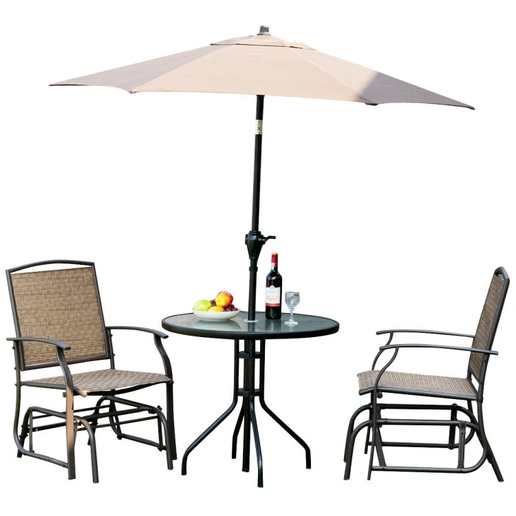 Brown 2-Pieces Metal Outdoor Rocking Chair Garden Patio Swing Single Glider Chair