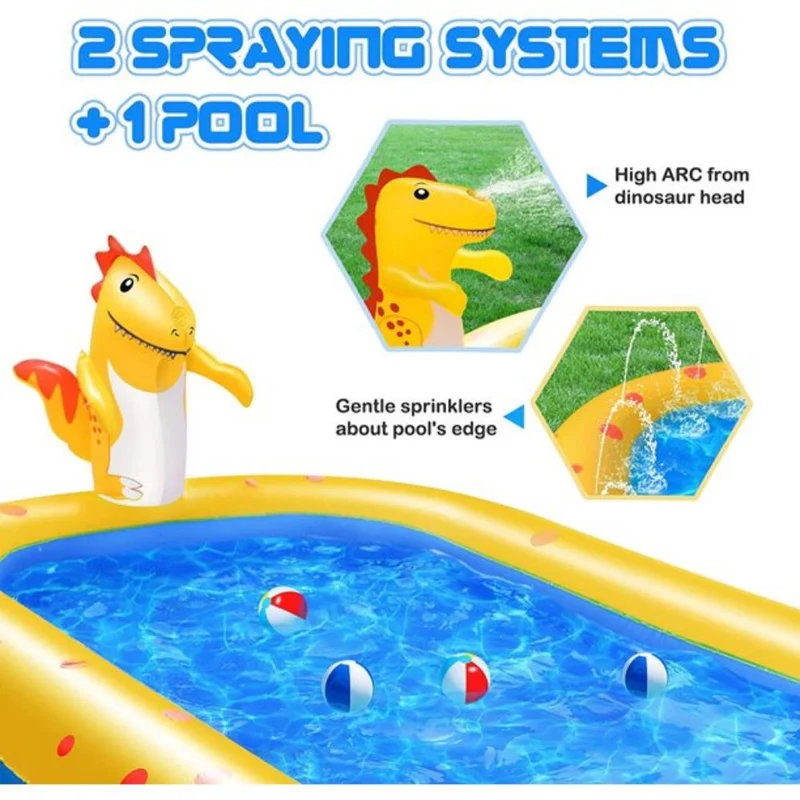 67 in. x 41 in. 3-In-1 Outdoor Inflatable Sprinkler Pool for Kids, Baby Pool Splash Pad for Toddlers Fun Water Toys