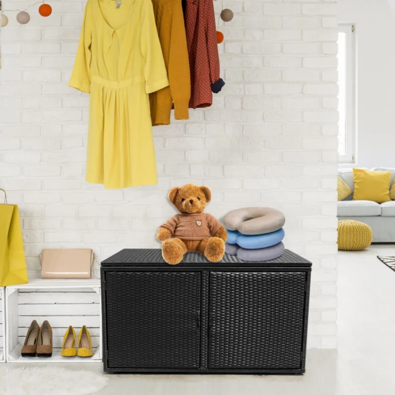 88 Gal. Outdoor Storage Bench Garden Patio Rattan Storage Container Box