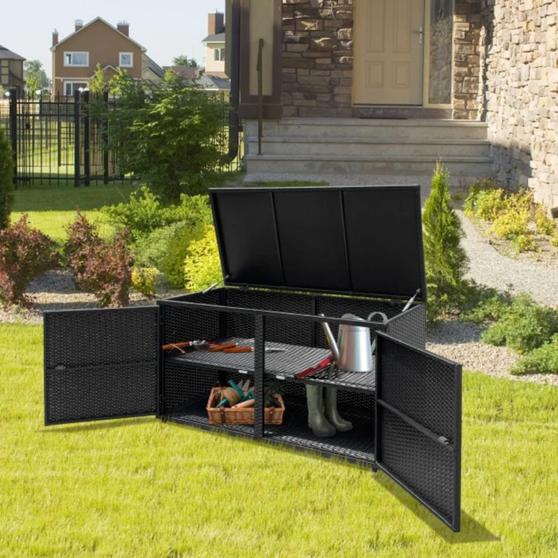 88 Gal. Outdoor Storage Bench Garden Patio Rattan Storage Container Box
